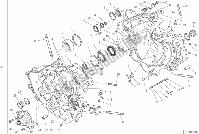 All parts for the 010 - Half-crankcases Pair of the Ducati Superbike 1299S ABS Brasil 2018
